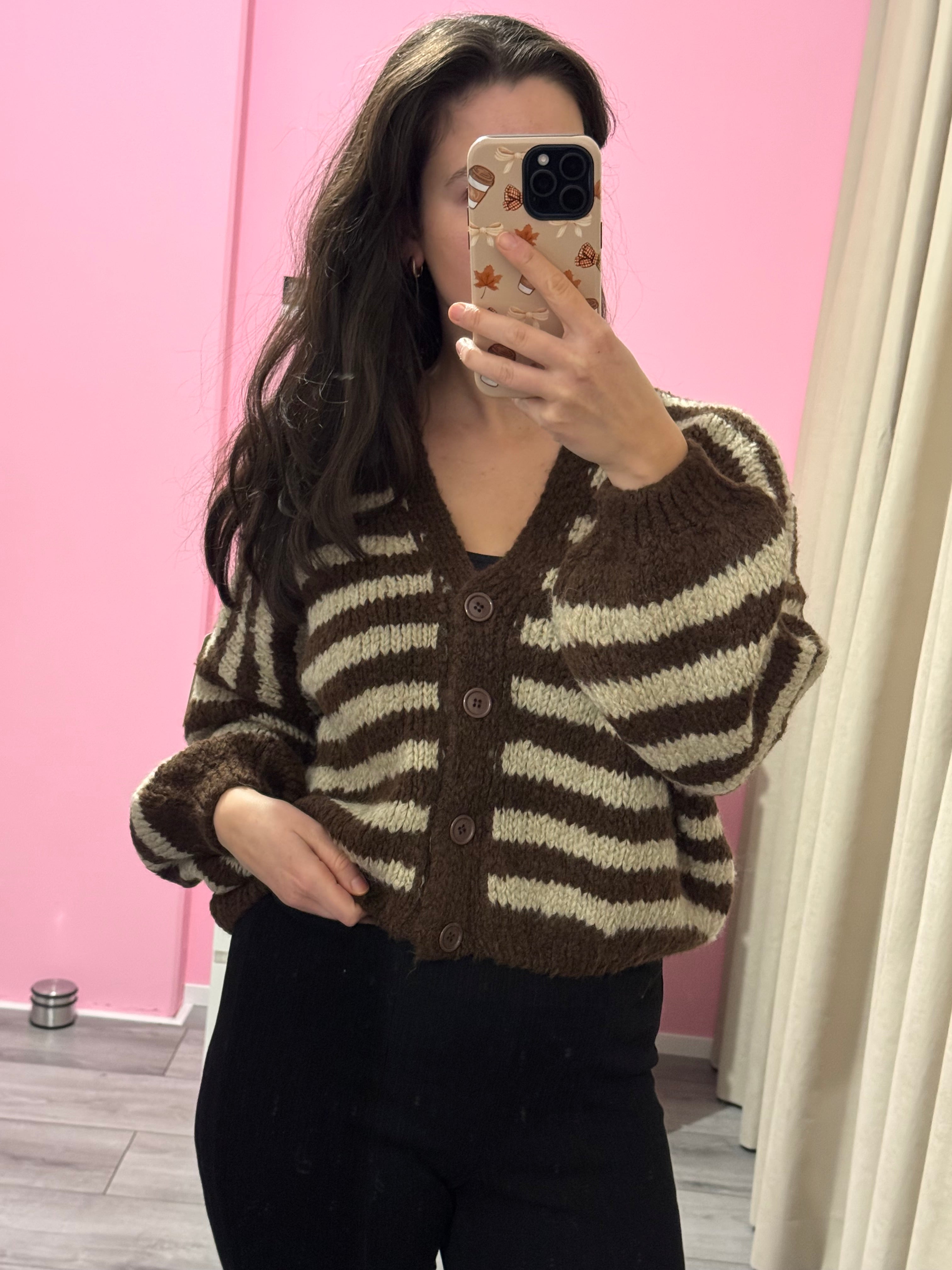 Cardigan met V-hals en streeppatroon