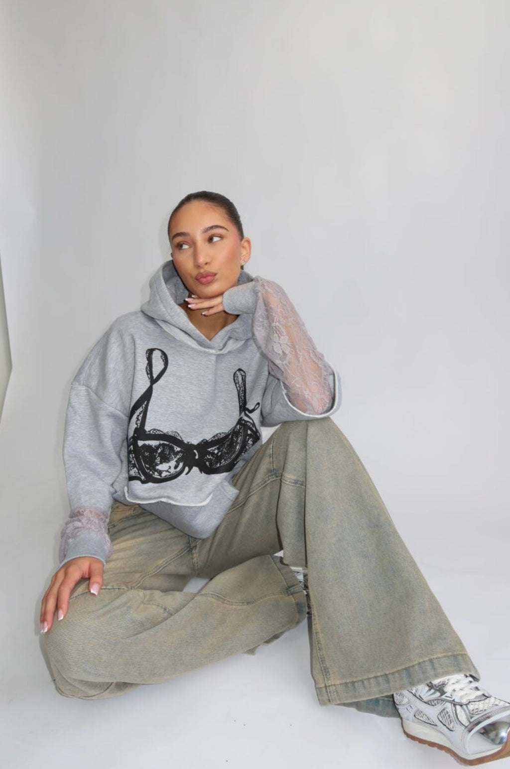 Hoodie met capuchon en borstprint