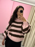 Comfy Trui Stripe - Bruin/Roze