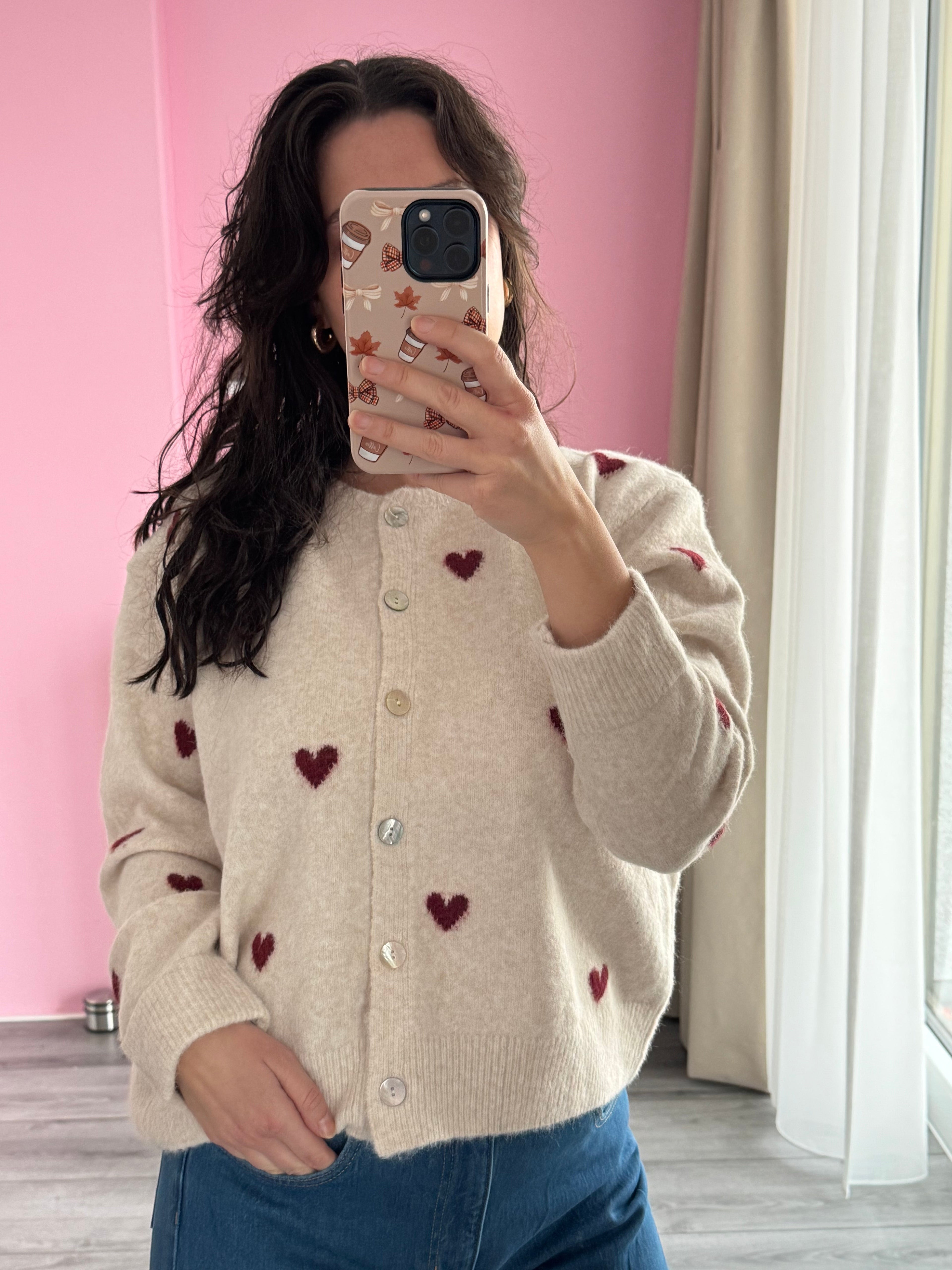 Cardigan met hartpatroon en knoopsluiting