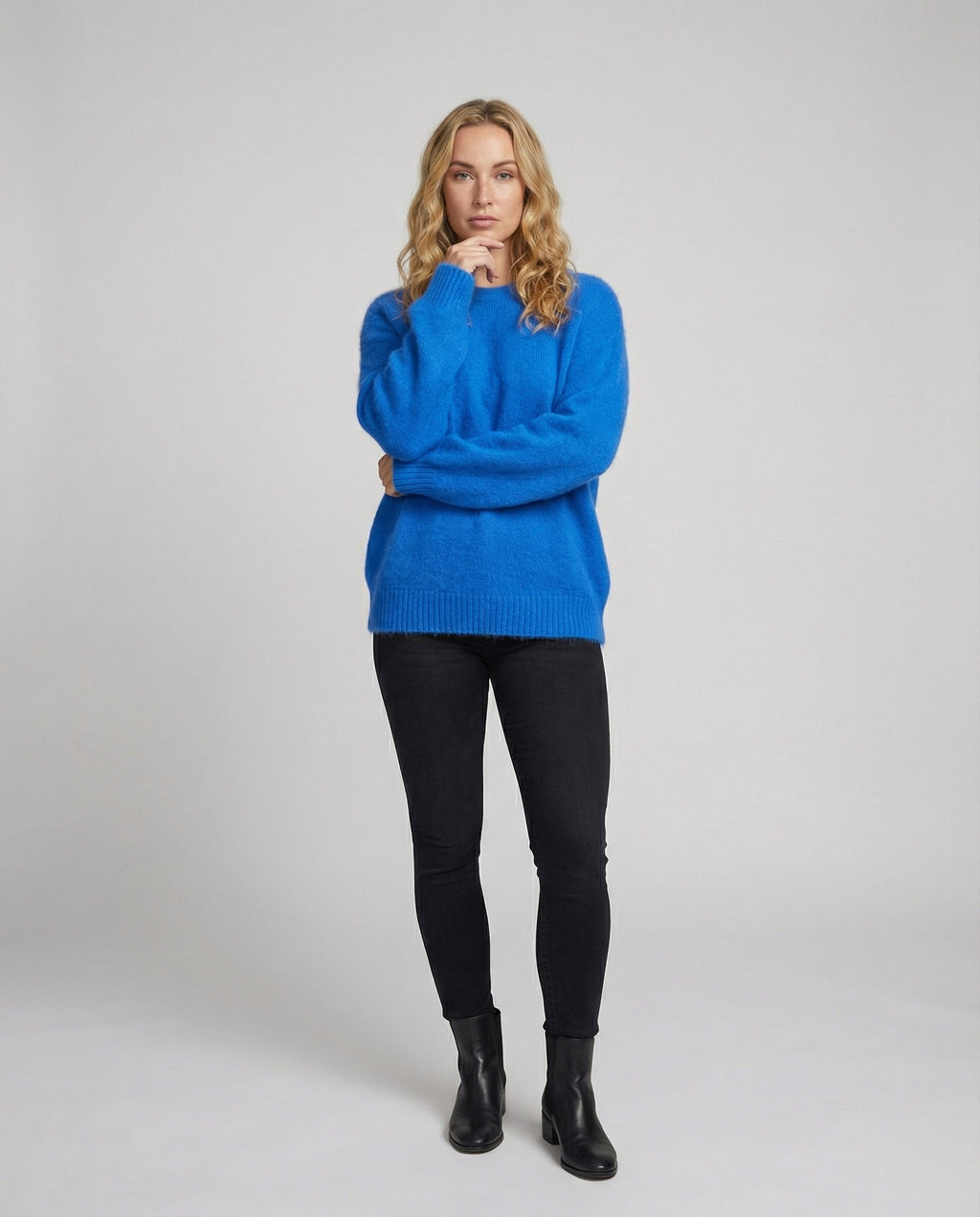 Dames gebreide trui met oversized pasvorm en konijnenhaar-mix – Paars