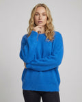 Dames gebreide trui met oversized pasvorm en konijnenhaar-mix – Blauw