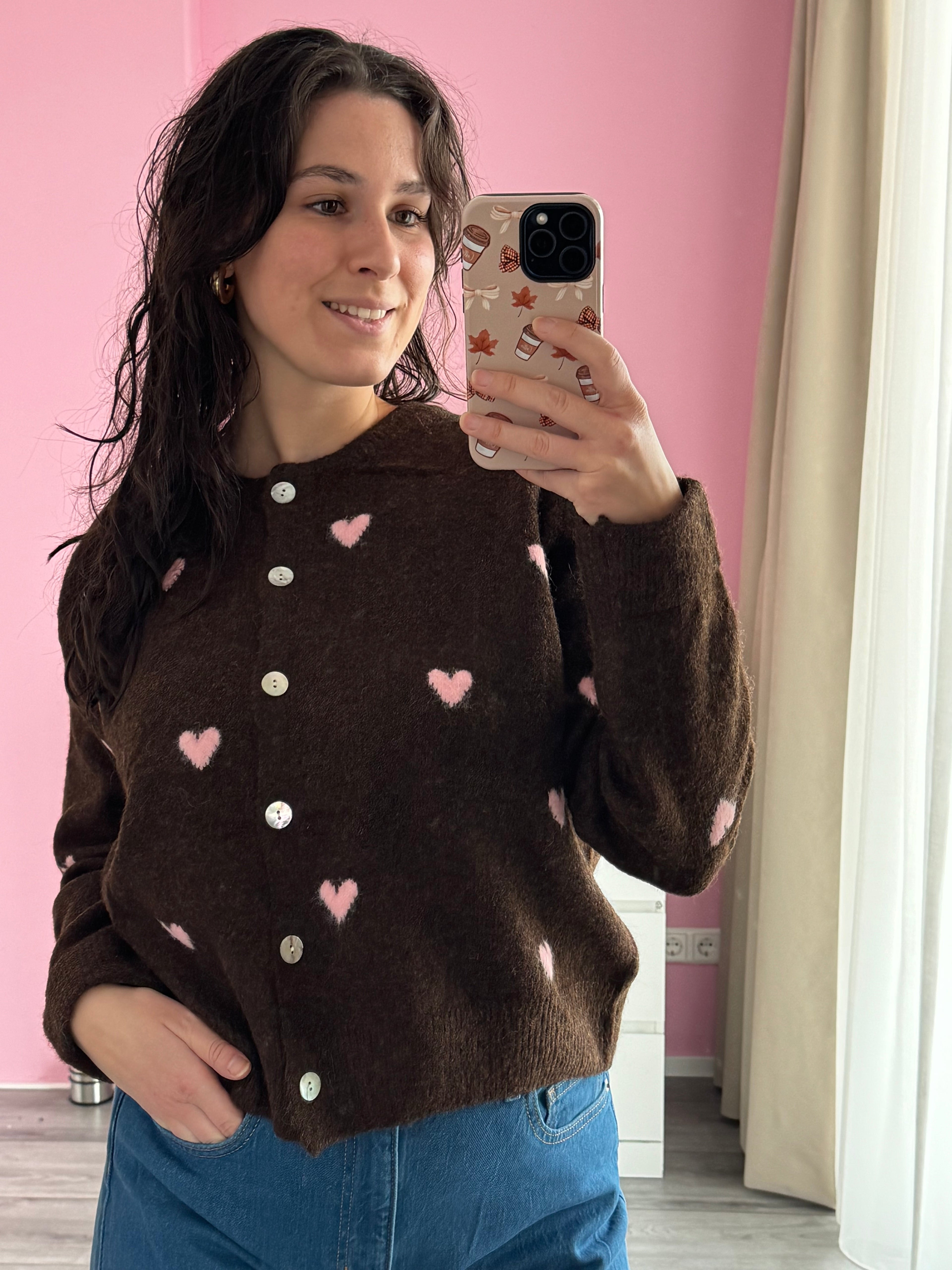 Cardigan met hartpatroon en knoopsluiting