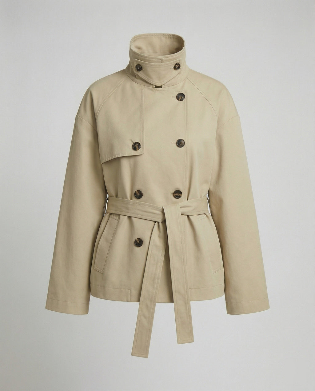 Unisex trenchcoat met dubbele knoopsluiting, oversized pasvorm en retrolook – Zwart
