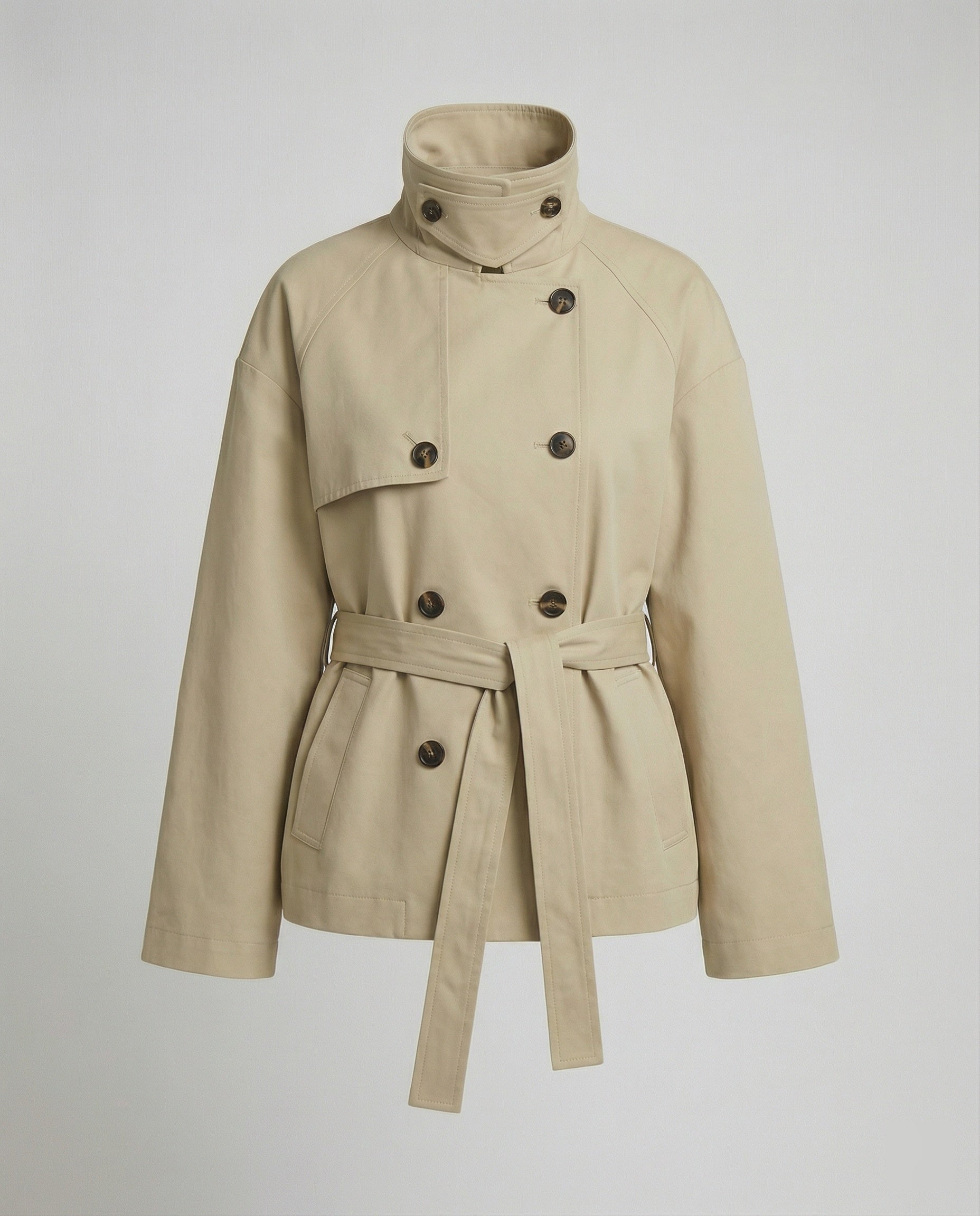 Unisex trenchcoat met dubbele knoopsluiting, oversized pasvorm en retrolook – Zwart