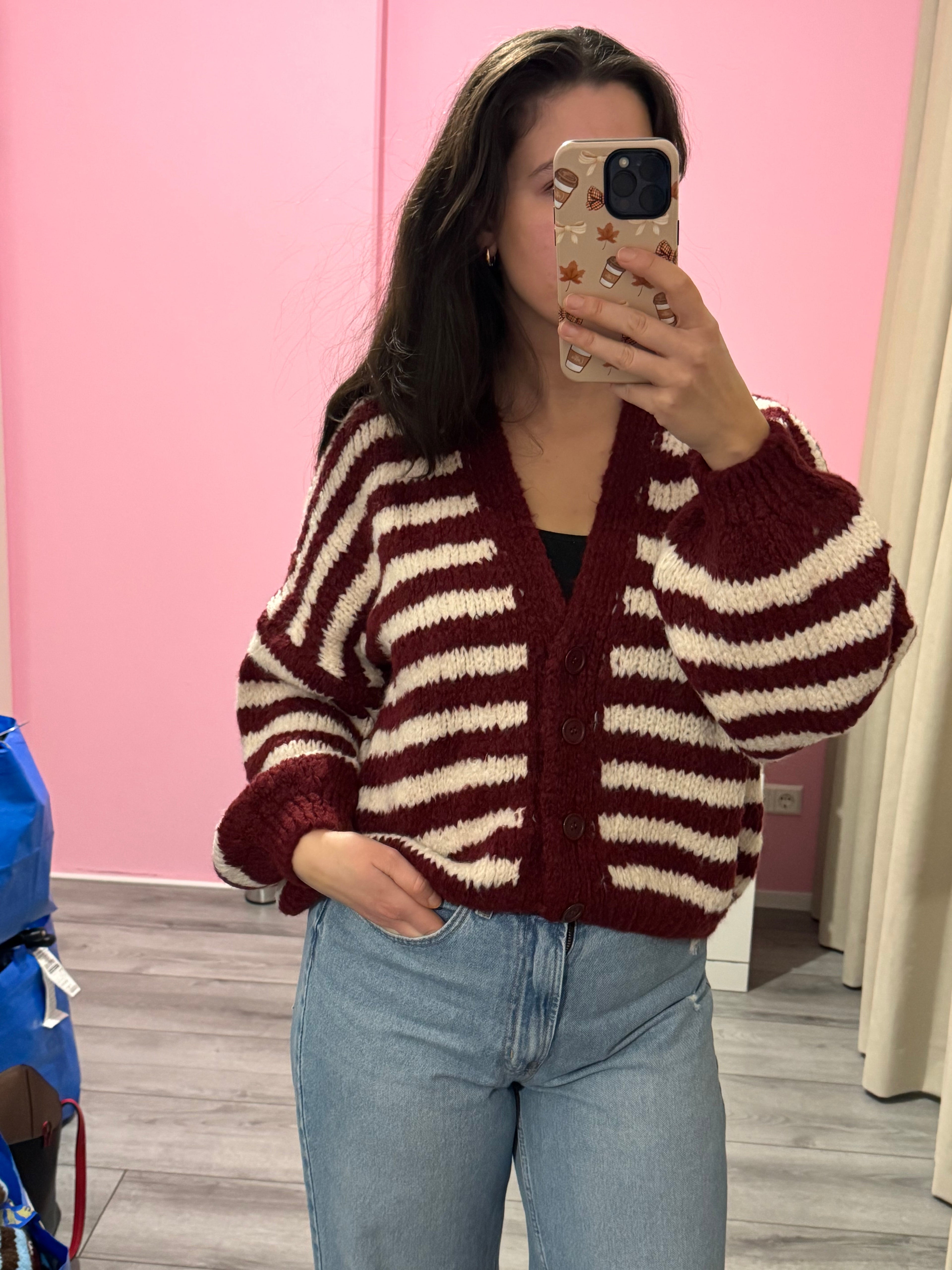Gestreepte cardigan met V-hals en knoopsluiting