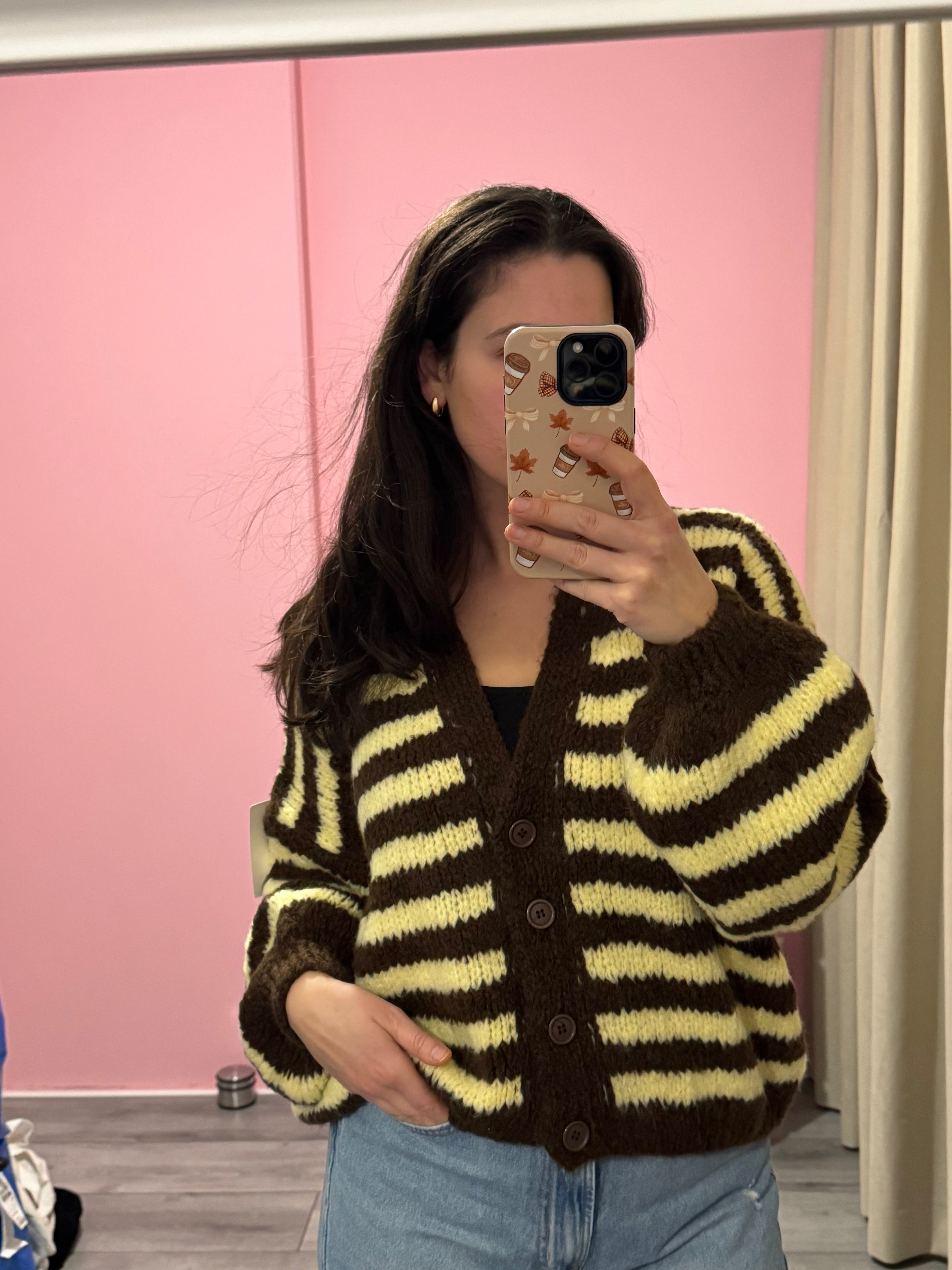 Gestreepte cardigan met V-hals en knoopsluiting