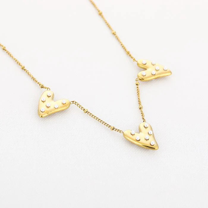 Pearl Heart Triple Ketting | Goud