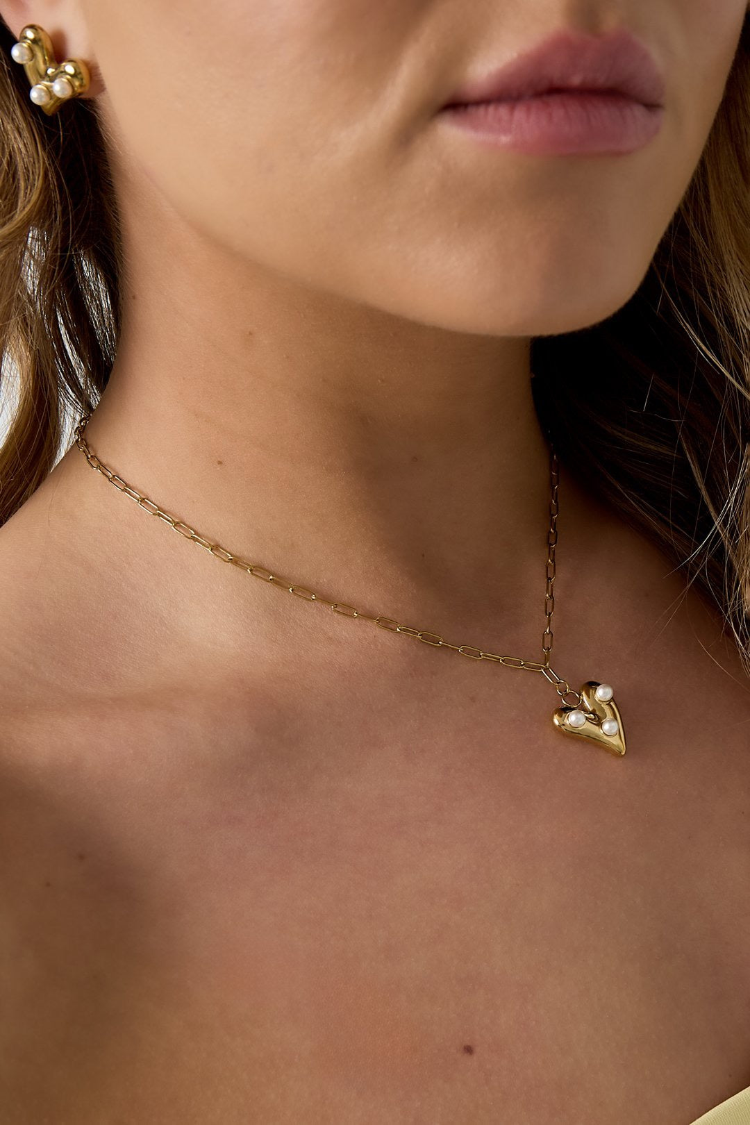 Ketting hart met parels | Goud