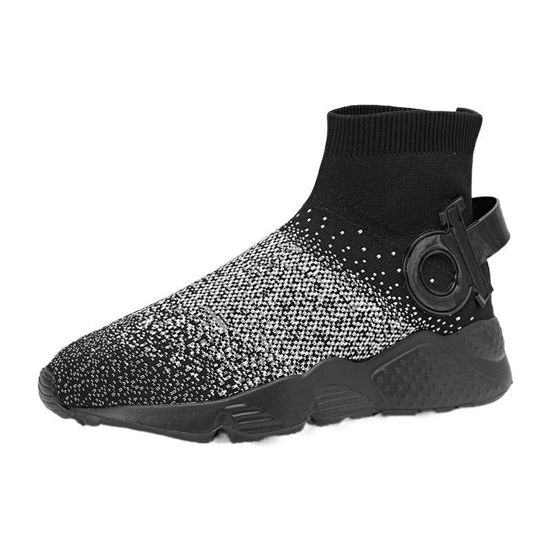 Dames soksneakers met antislipzool en gebreid bovenwerk – Wit en Zwart – Zwart