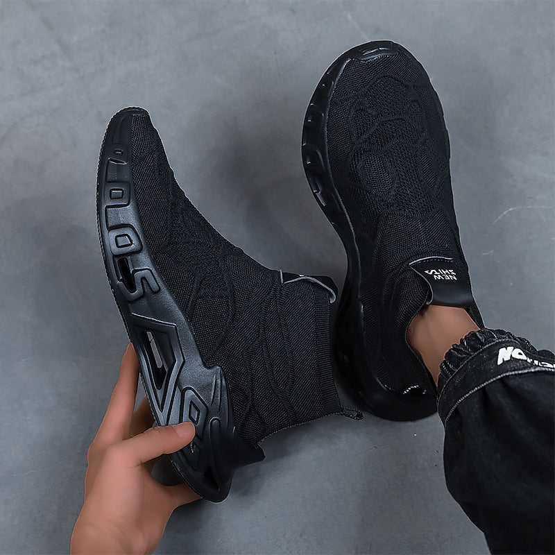Dames comfortabele gebreide sneakers met hoge schacht – Geel