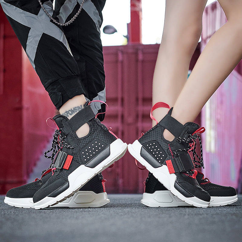 Dames sportieve hoge sneakers met verstelbare banden – Grijs
