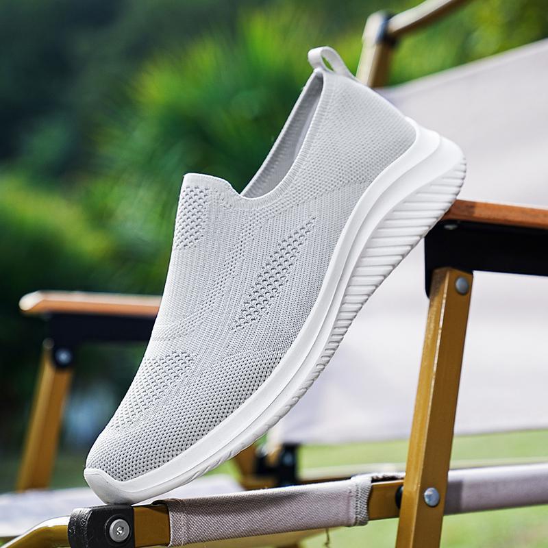 Dames slip-on sneakers met gebreid bovenwerk – Donkergrijs