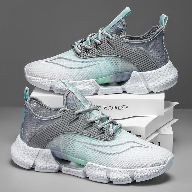 Dames stijlvolle sportsneakers met dempende zool – Waterblauw en Grijs-groen – Zwart