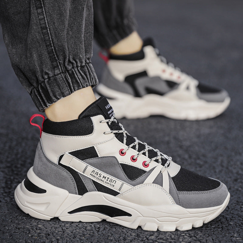 Dames hoge sneakers met dempende zool en stevig bovenwerk – Beige