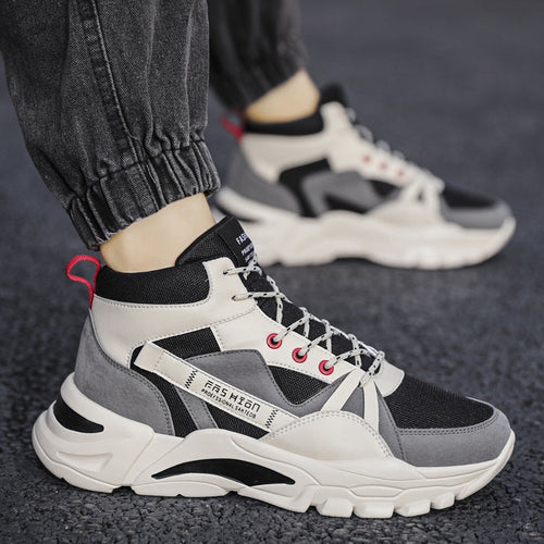 Dames hoge sneakers met dempende zool en stevig bovenwerk – Beige