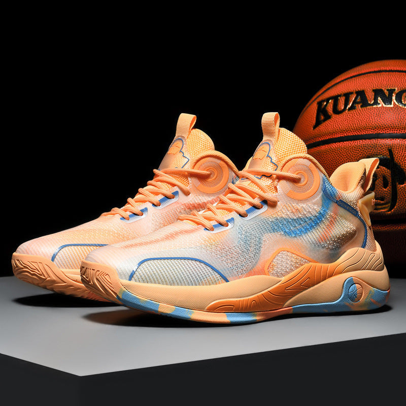 Dames sportieve basketbalsneakers met ademend bovenwerk en dempende zool – Wit-groen en Rookblauw – Rookblauw