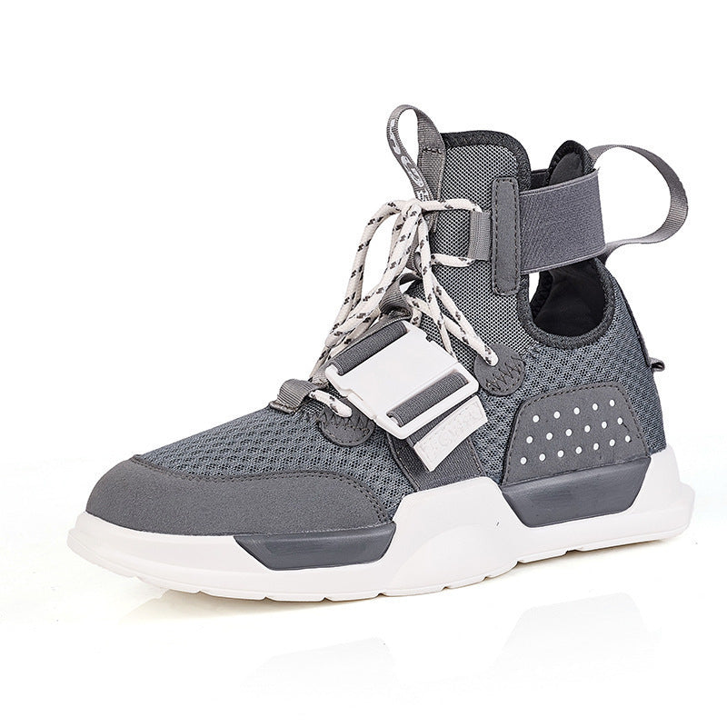 Dames sportieve hoge sneakers met verstelbare banden – Grijs