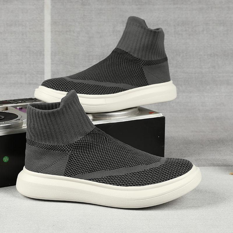 Dames soksneakers met antislipzool en gebreid bovenwerk – Donkergrijs en Zwart – Zwart