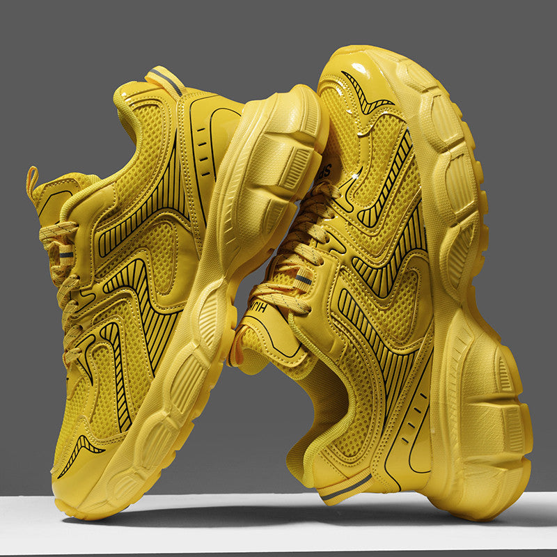 Dames technische sneakers met ademend bovenwerk – Geel
