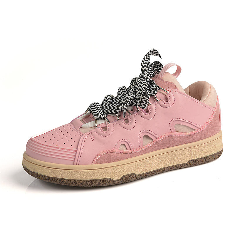 Dames sportieve vrijetijdssneakers met dempende zool en meerkleurige veters – Roze