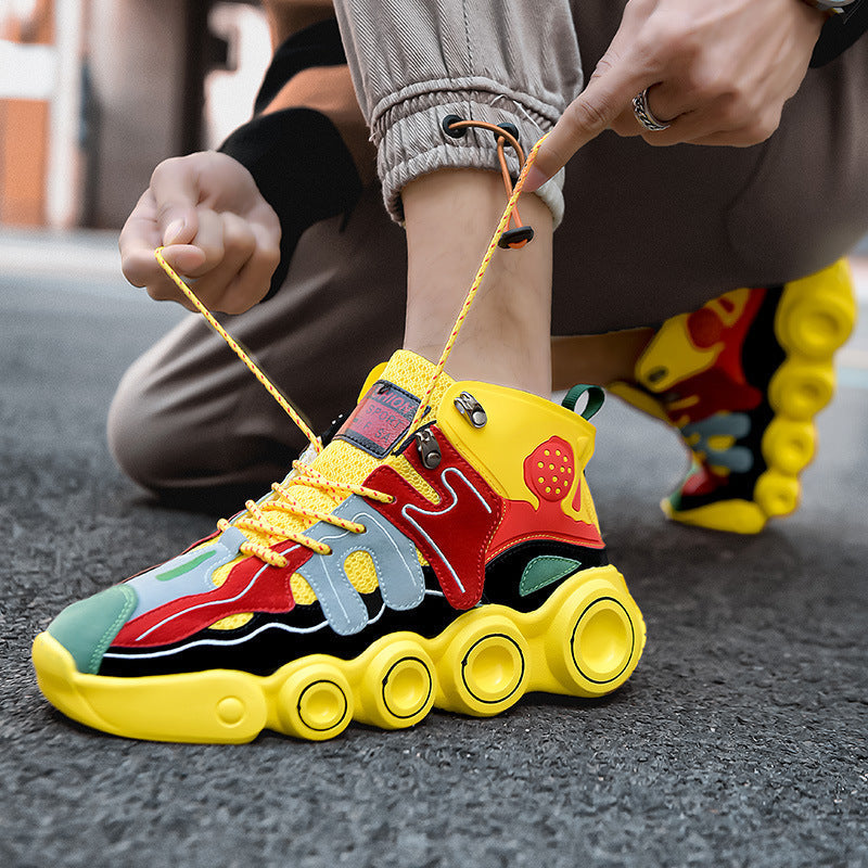 Dames sportieve hoge sneakers met kleurrijk ontwerp – Geel
