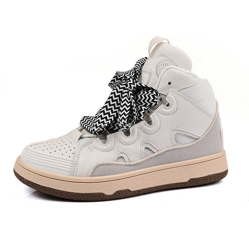 Dames sportieve hoge sneakers met meerkleurige veters – Geel