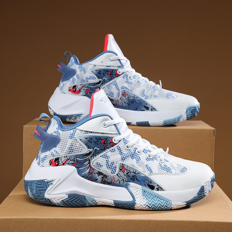Dames sportieve basketbalsneakers met ademend bovenwerk en dempende zool – Zwart-violet en Wit-oranje – Wit-oranje