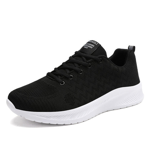 Dames hardloopschoenen met gebreid bovenwerk en dempende zool – Zwart-wit