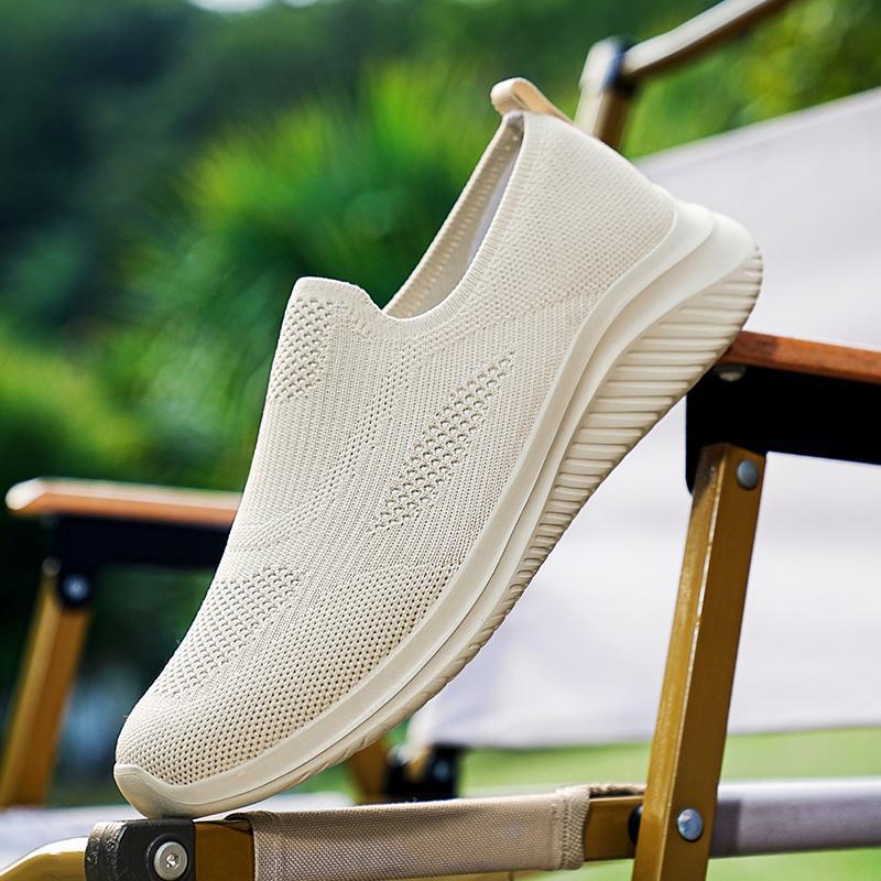 Dames slip-on sneakers met gebreid bovenwerk – Lichtgrijs