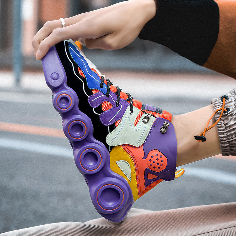 Dames sportieve hoge sneakers met kleurrijk ontwerp – Geel
