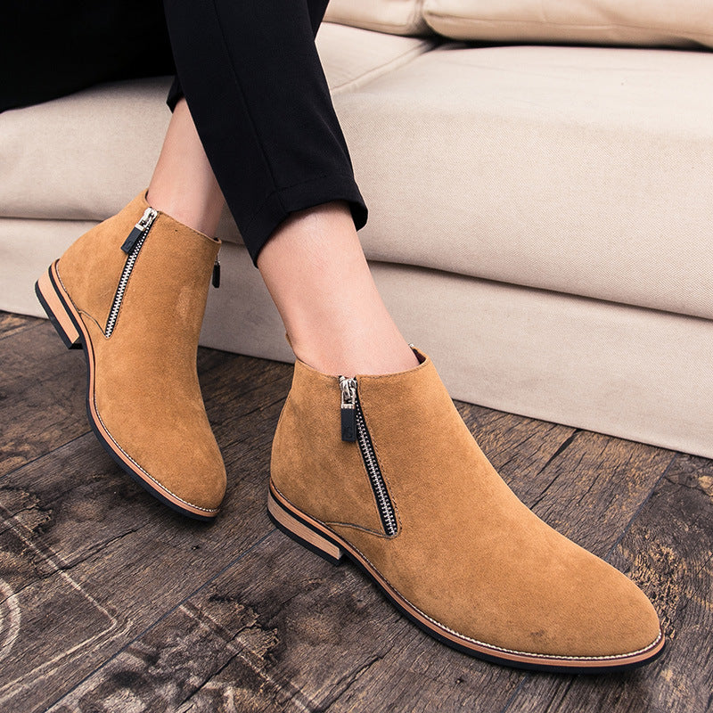 Dames modieuze enkellaarsjes met suède bovenwerk – Beige