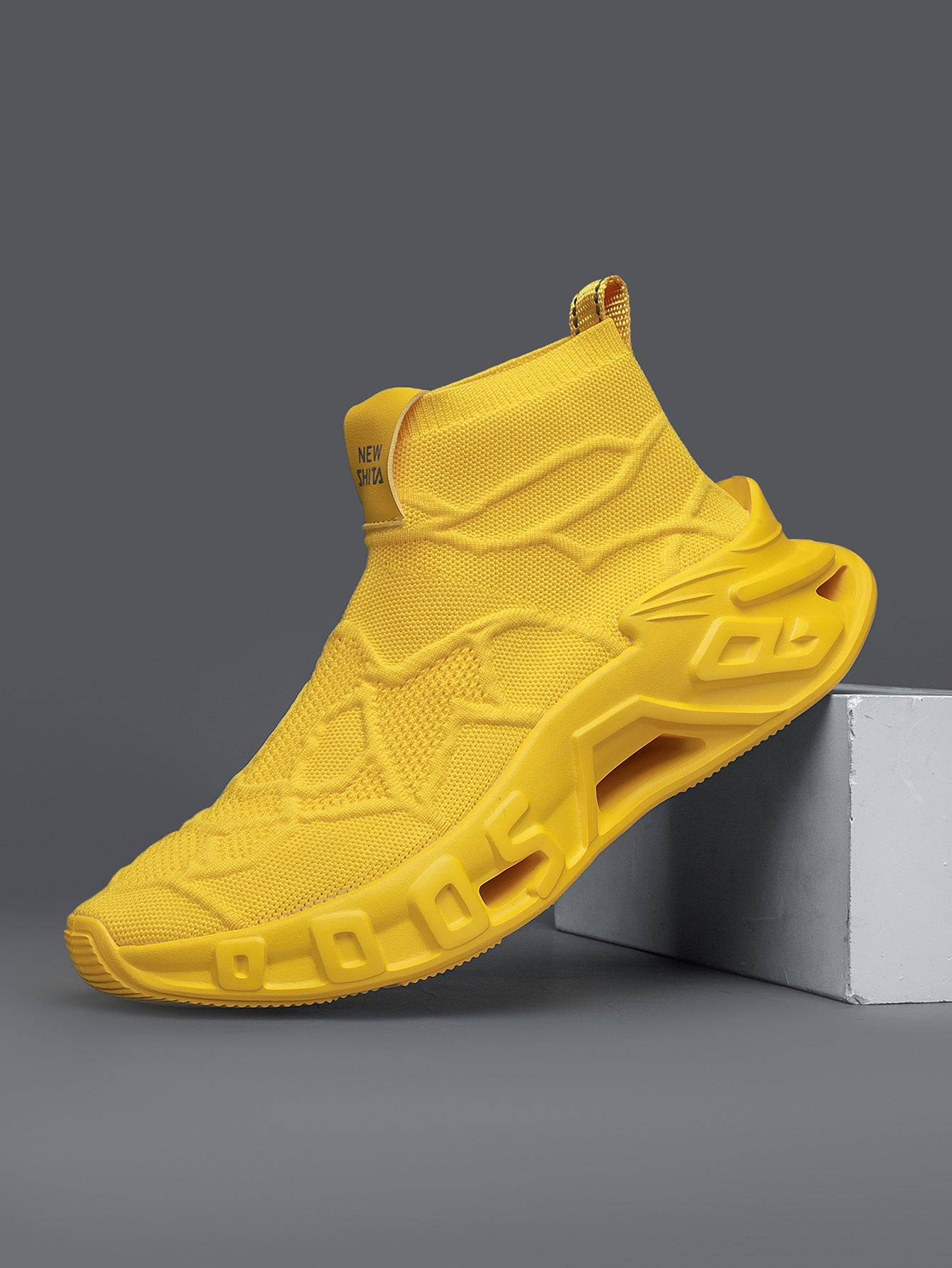 Dames comfortabele gebreide sneakers met hoge schacht – Geel