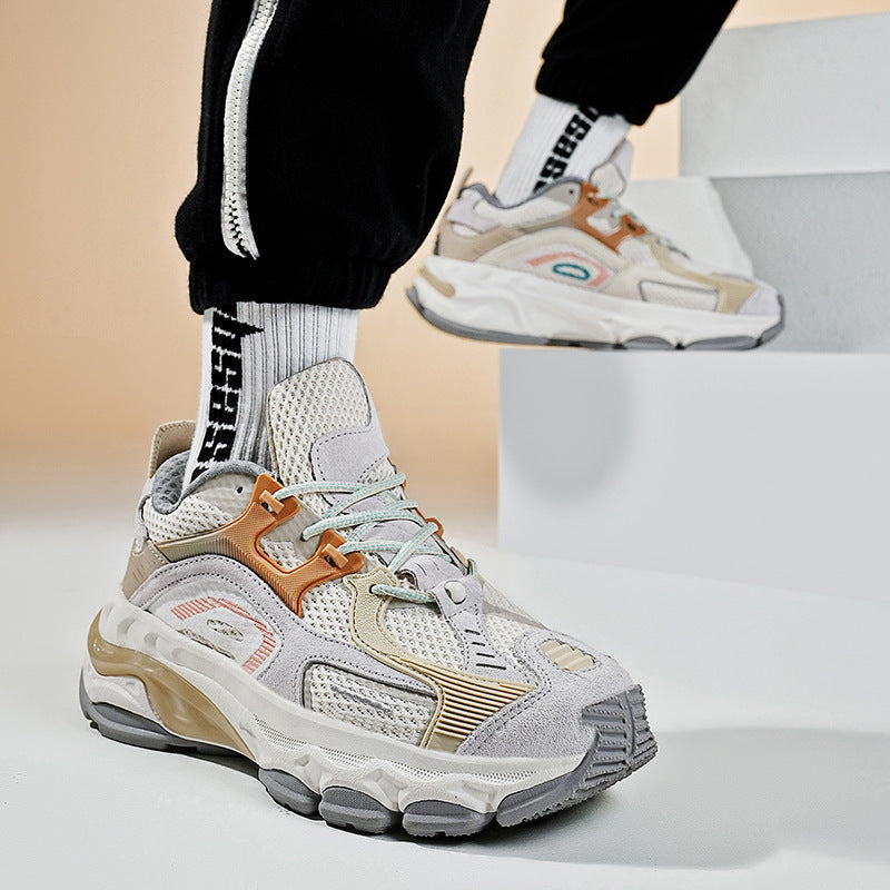 Dames hardloopschoenen met ademend mesh bovenwerk en dempende zool – Beige en Zwart – Donkerblauw