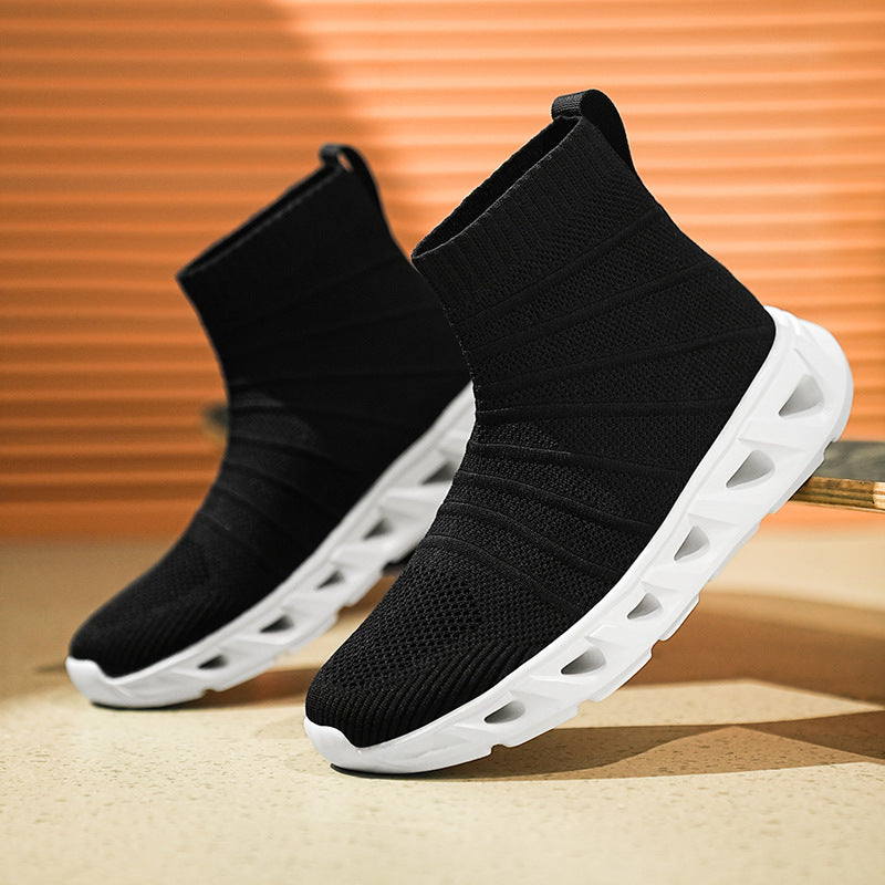 Dames modieuze gebreide sneakers met flexibele zool – Zwart en Zwart-wit – Zwart-wit