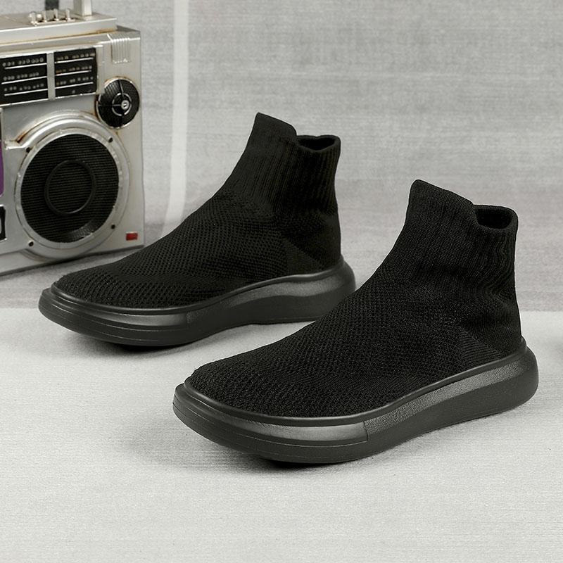 Dames soksneakers met antislipzool en gebreid bovenwerk – Donkergrijs en Zwart – Zwart