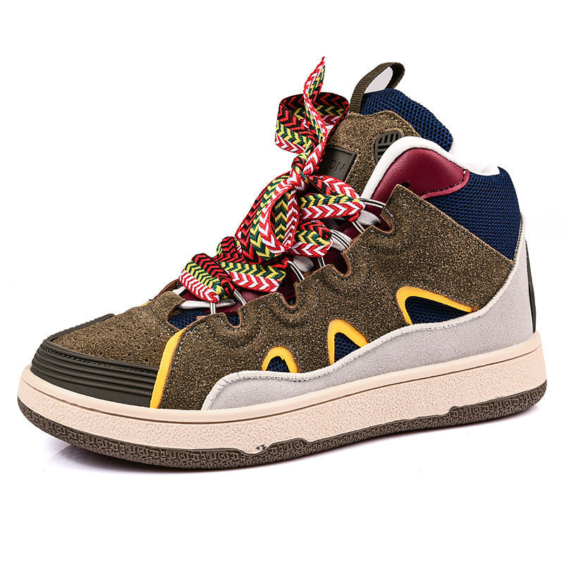 Dames sportieve hoge sneakers met meerkleurige veters – Wit