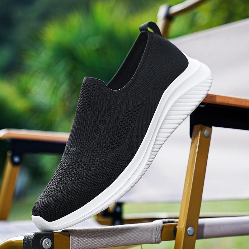 Dames slip-on sneakers met gebreid bovenwerk – Beige