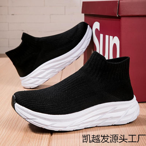 Dames comfortabele gebreide sneakers met flexibele zool – Zwart-rood