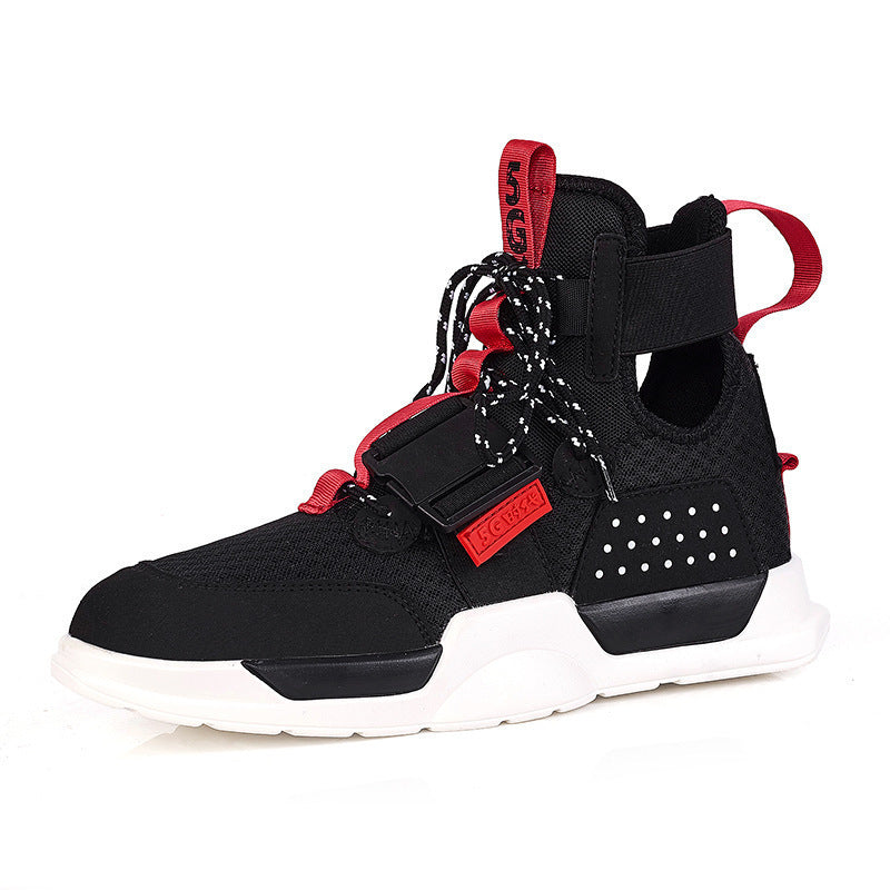 Dames sportieve hoge sneakers met verstelbare banden – Zwart