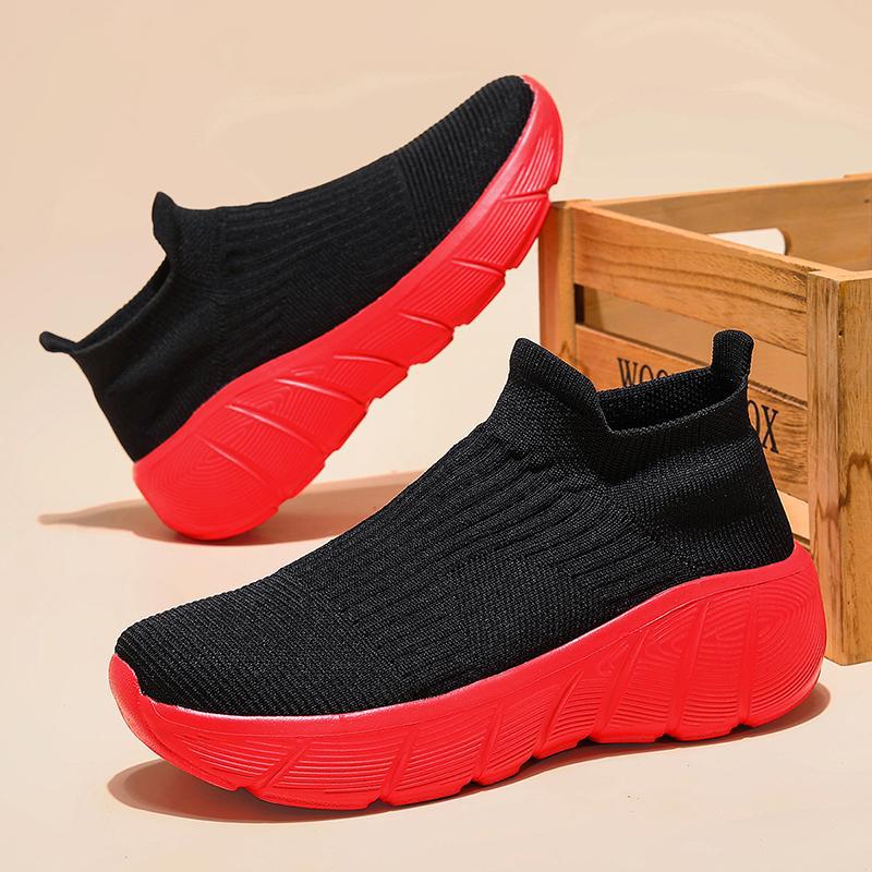 Dames sneakers met gebreid bovenwerk en dempende zool – Rood