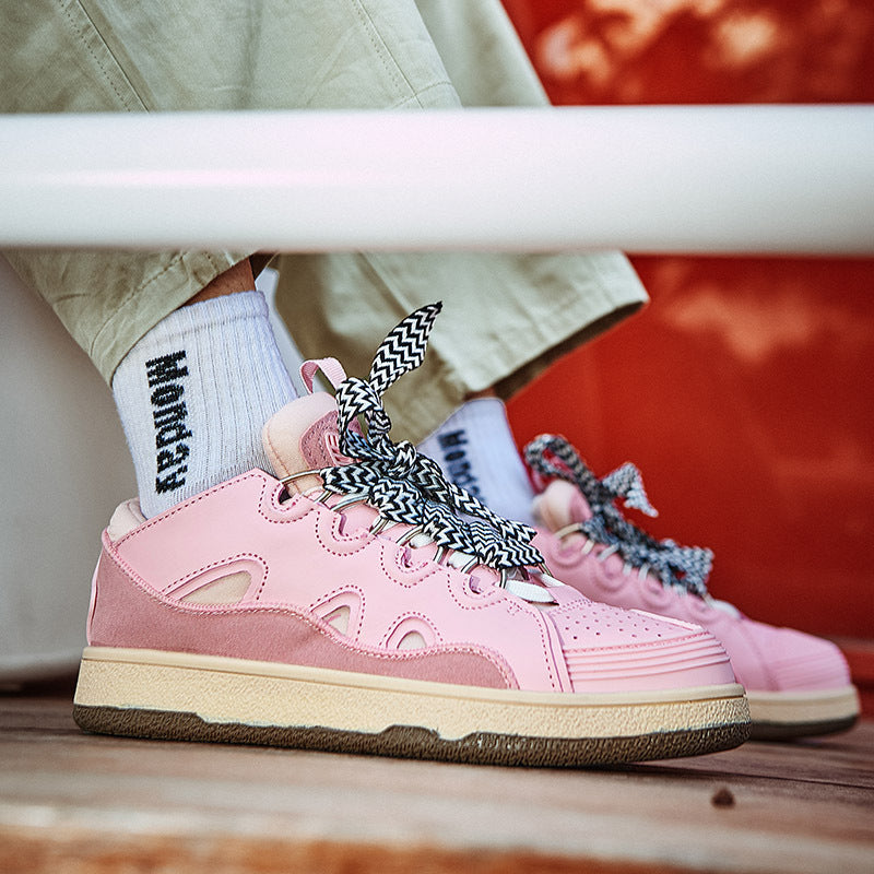 Dames sportieve vrijetijdssneakers met dempende zool en meerkleurige veters – Roze