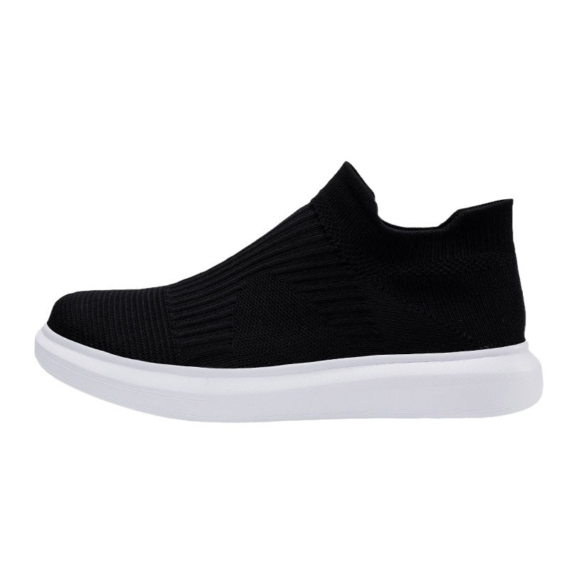Dames modieuze gebreide sneakers met flexibele zool en hoge schacht – Zwart