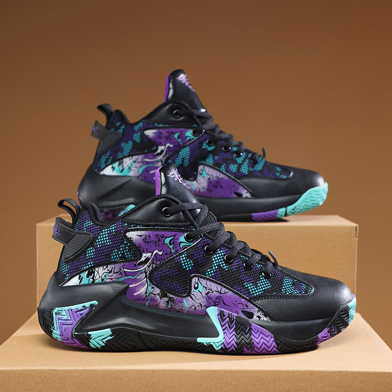 Dames sportieve basketbalsneakers met ademend bovenwerk en dempende zool – Zwart-violet en Wit-oranje – Wit-oranje