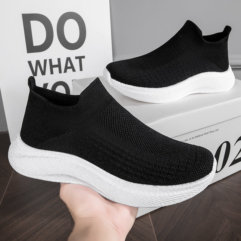Dames sneakers met antislipzool en gebreid bovenwerk – Roze en Zwart – Zwart