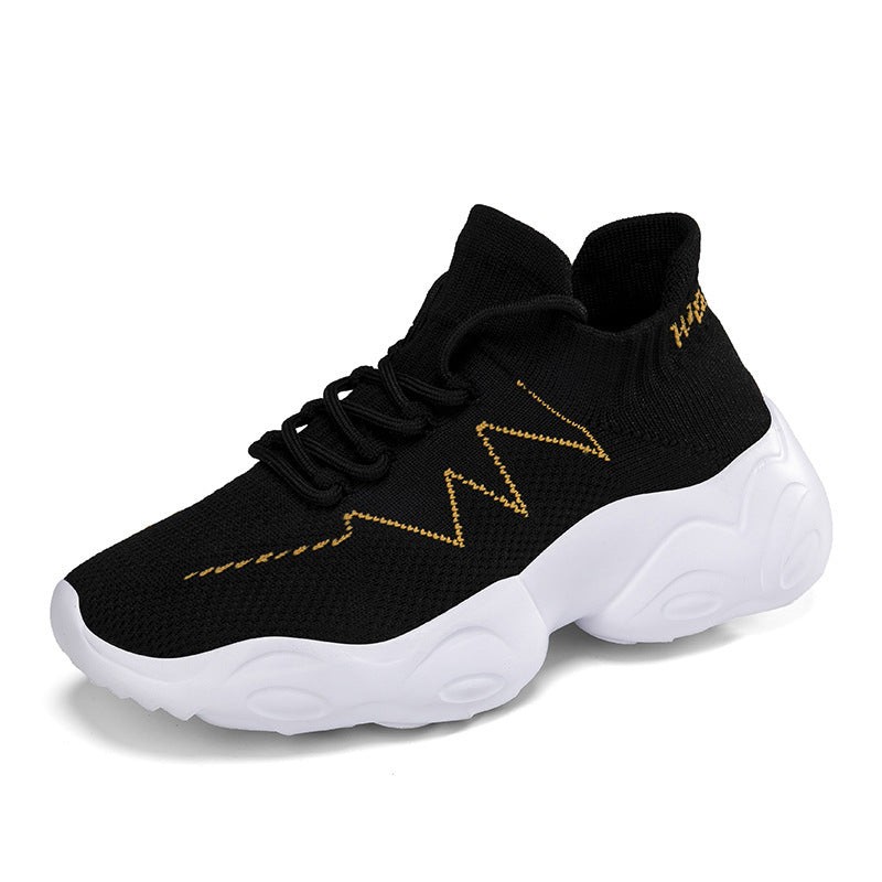 Dames modieuze gebreide sneakers met flexibele zool – Zwart-goud en Zwart-rood – Zwart-rood
