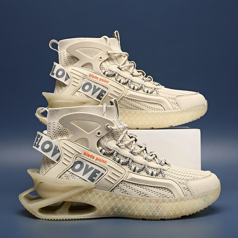Dames sportieve hoge sneakers met dempende zool – Beige en Zwart – Zwart