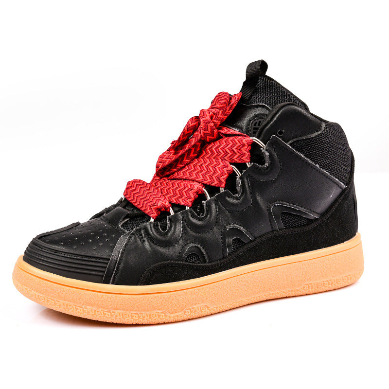 Dames sportieve hoge sneakers met meerkleurige veters – Zwart
