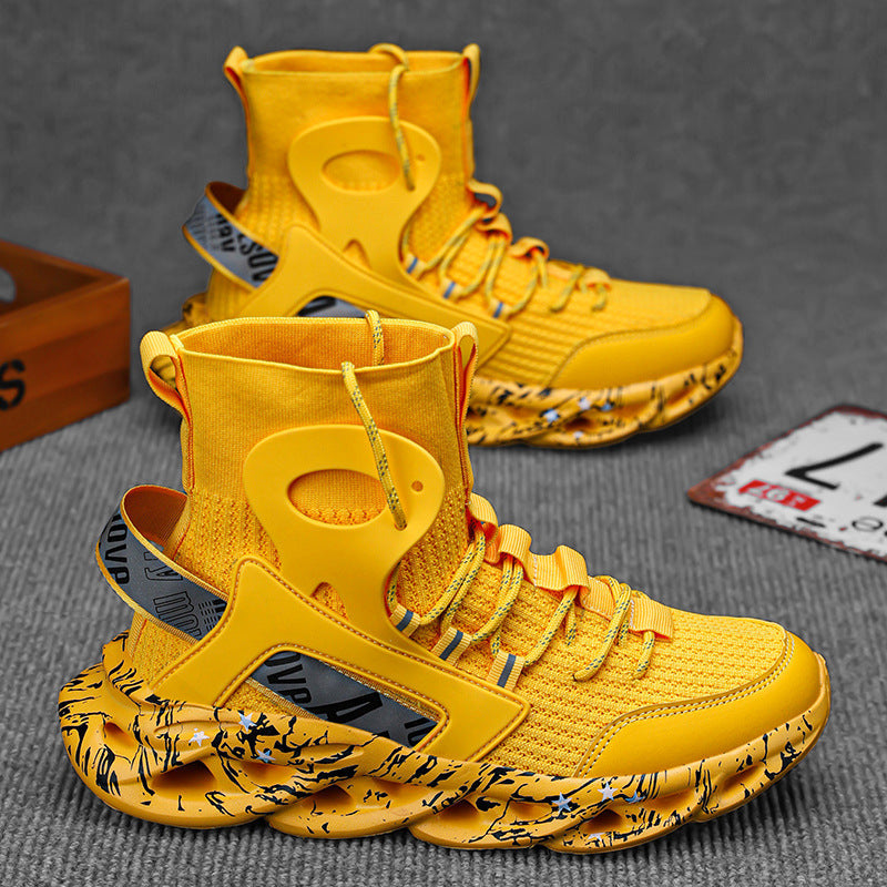 Dames sportieve hoge sneakers met gripprofiel – Geel