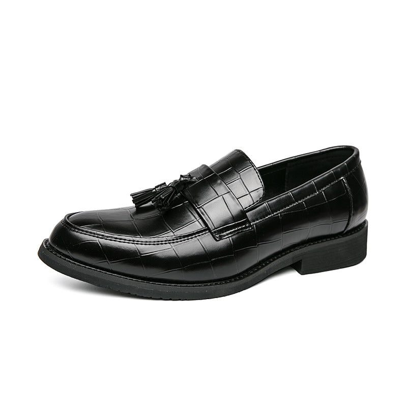 Dames modieuze mocassins met leren bovenwerk en kwastdetails – Geel en Zwart – Zwart